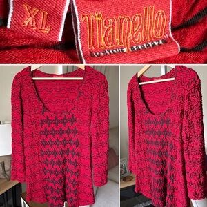 Tianello Women’s Ballet Tee Sz XL Red Black Textured Long Sleeve Rayon Blend